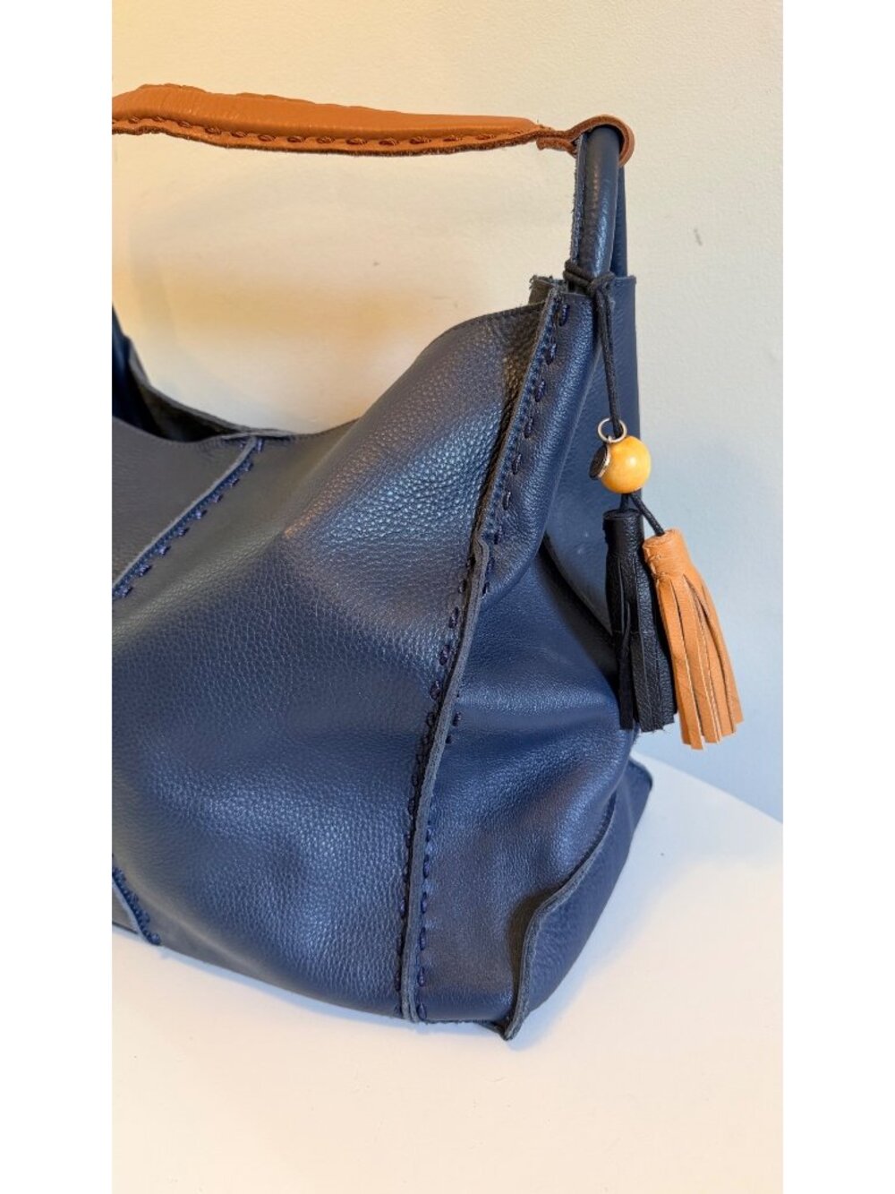 The Sak Los Feliz Indigo Leather Large Tote with Tassel Charm - Picture 3 of 16